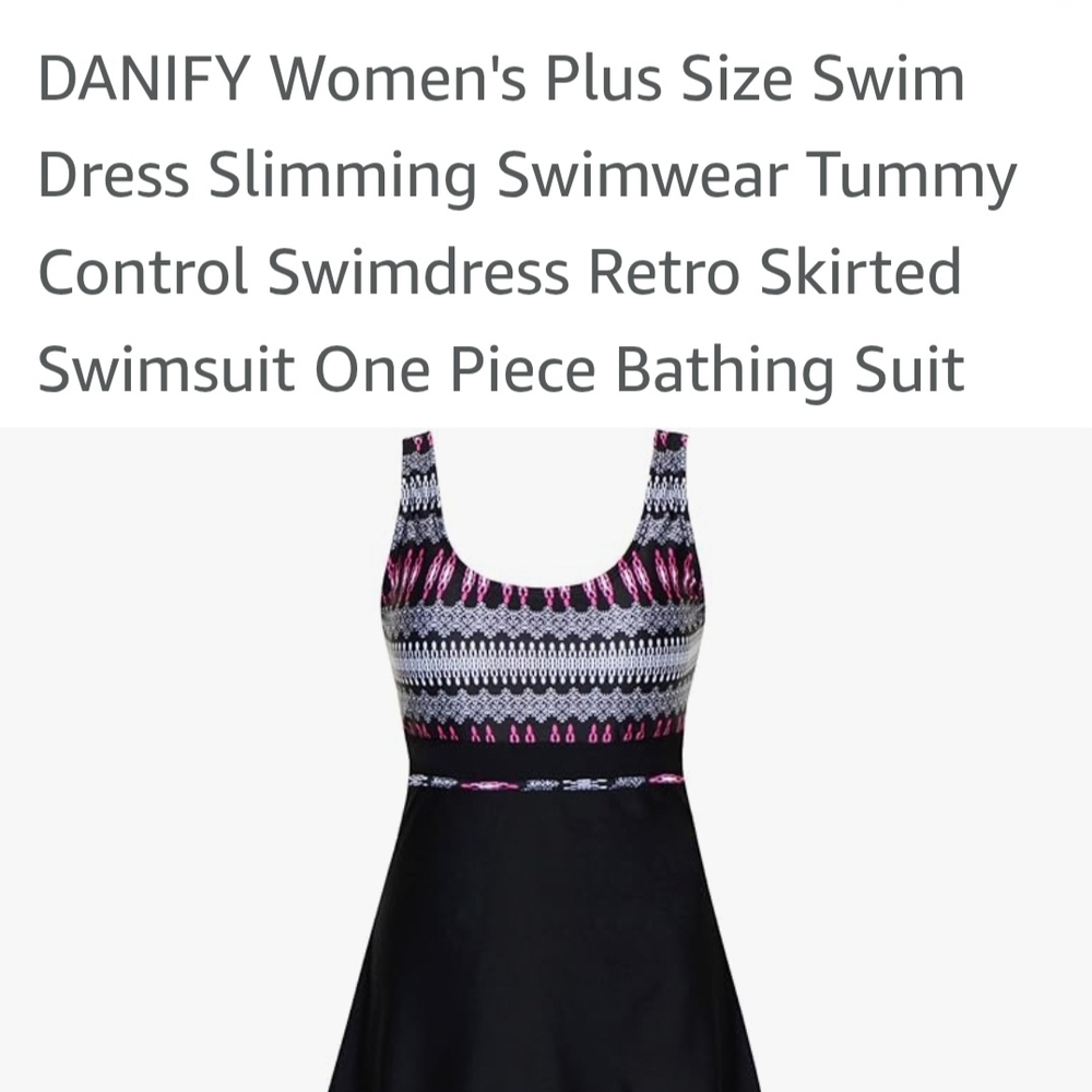 NWOT - Black and Pink One Piece Swimwear with Retro Skirted Style